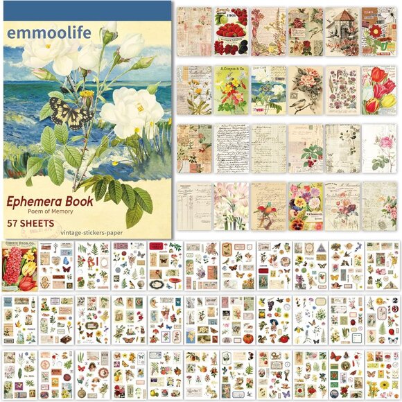 Other - 537pcs Vintage Washi Stickers and Papers for Scrapbooking, Ephemera Book for Jou